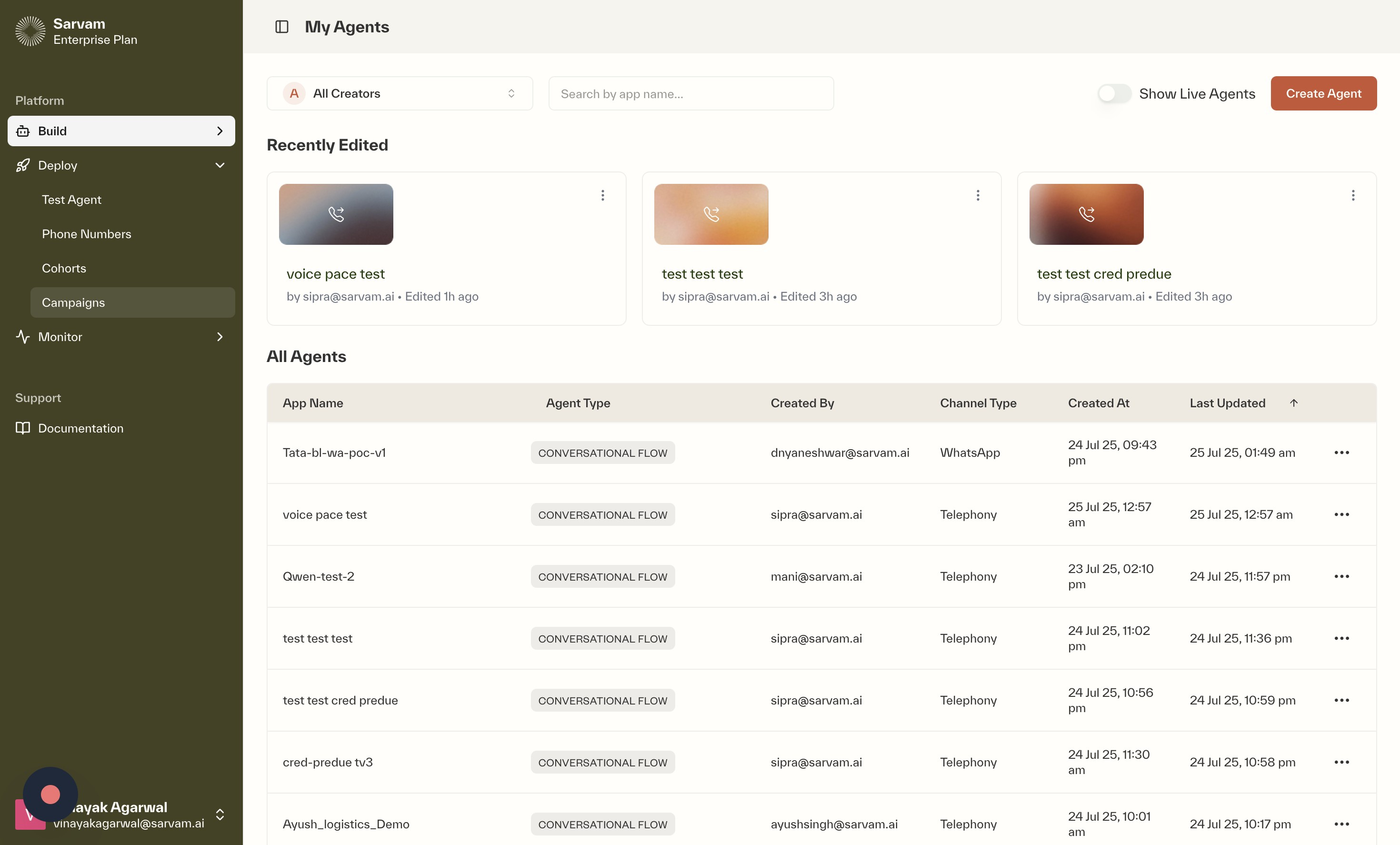 Navigating to the Campaigns section from the main dashboard.