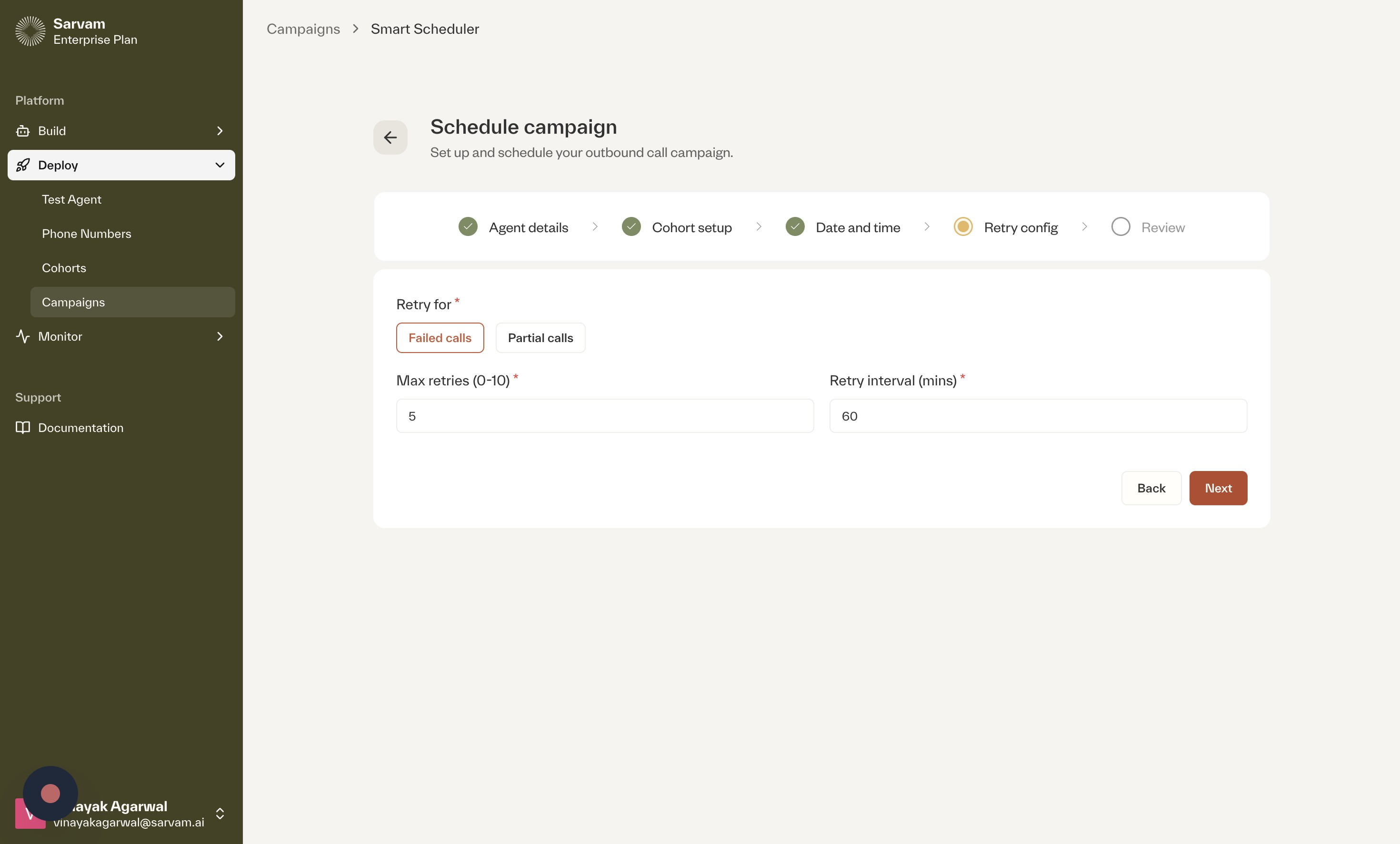 Configuring the retry conditions, max retries, and retry interval.