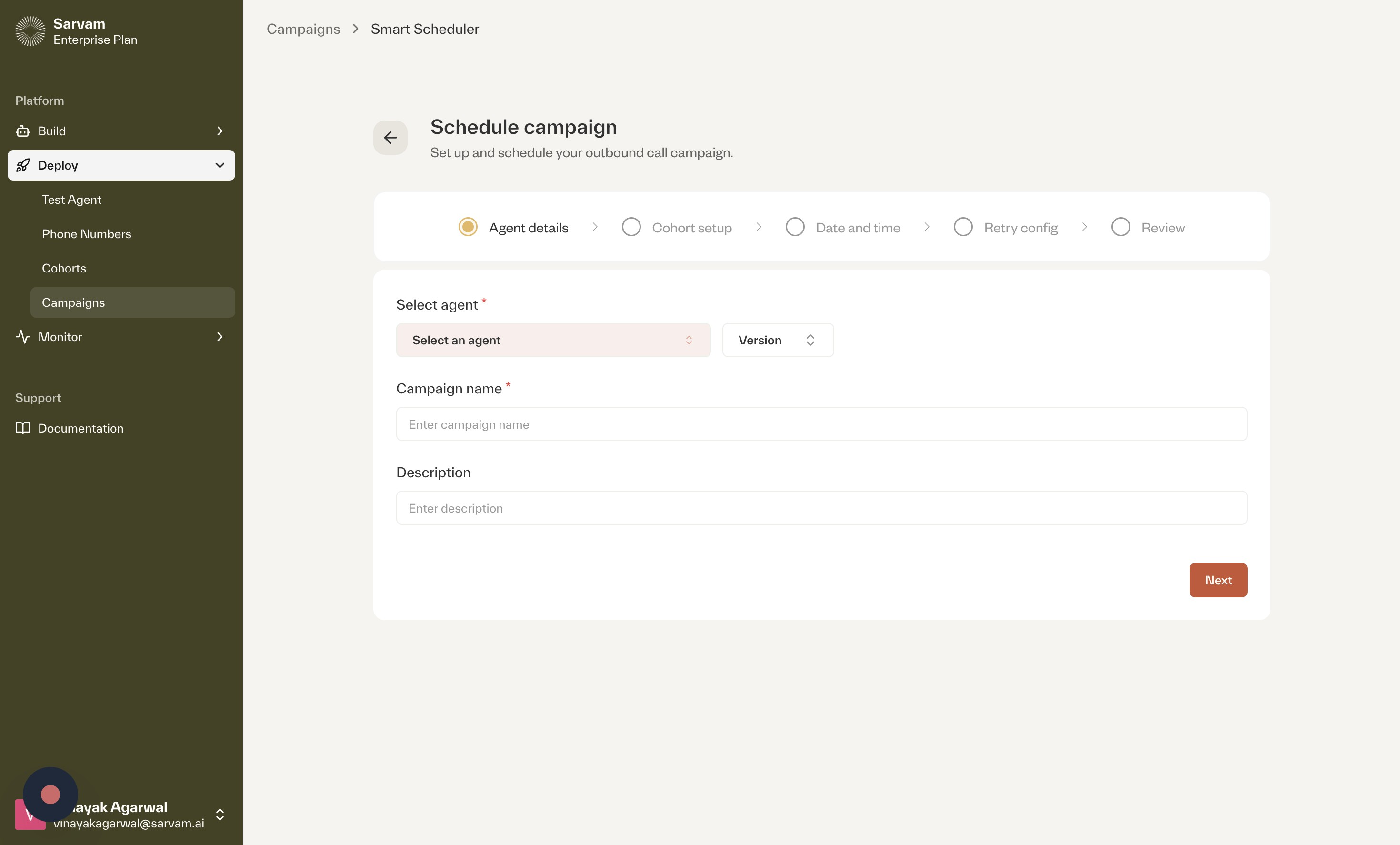 Selecting a conversational agent from the dropdown menu.