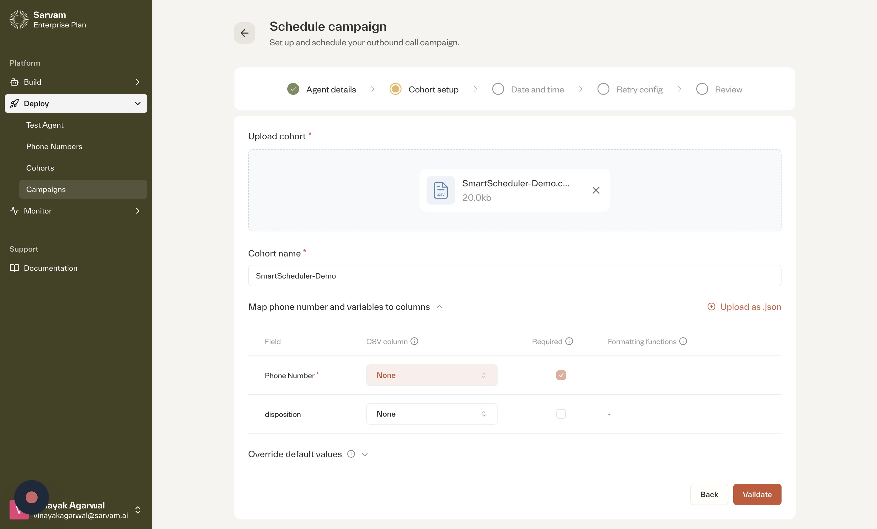 Uploading a CSV cohort file.