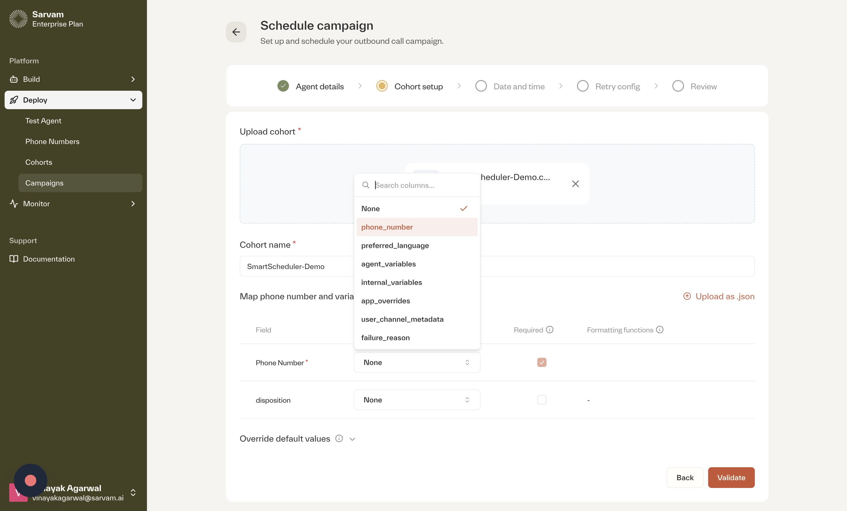 Mapping the Phone Number field to the correct column in the CSV.