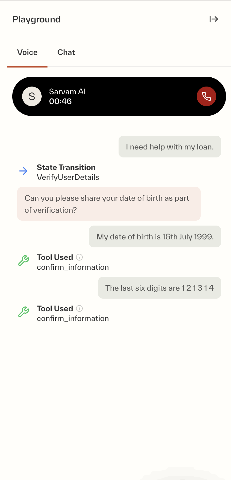 Voice conversation with debug information
